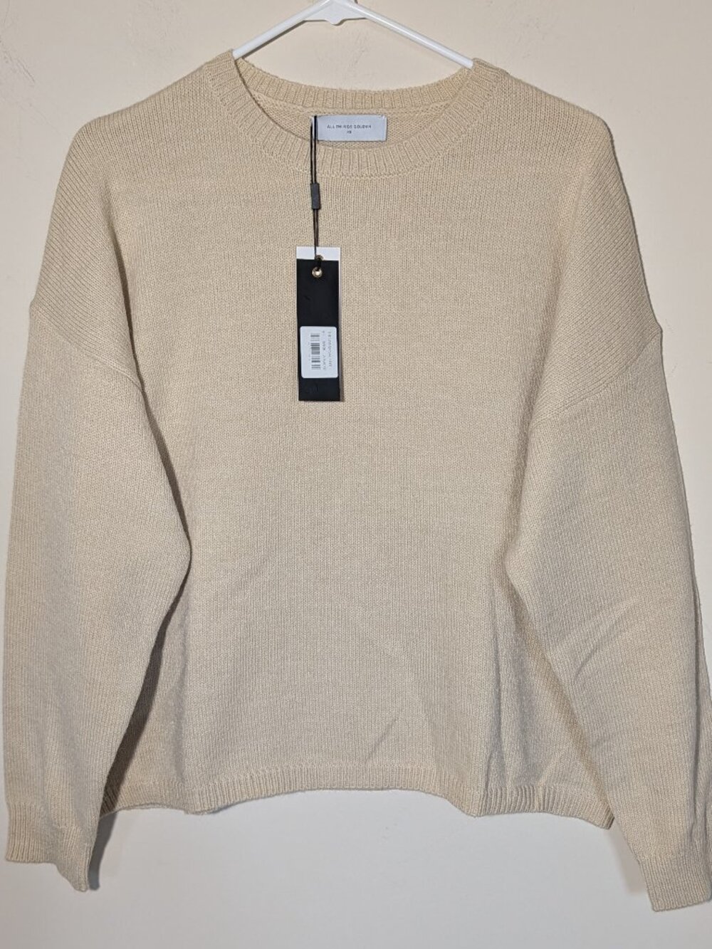 NWT All Thigs Golden The Universal Knit Boxy Oversized Sweater Beige Sz XS